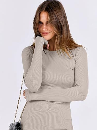 ANRABESS Women Long Sleeve Shirts Rib Knit Slim Fit Tops Basic Tee 2025 Fall Outfits Casual T-Shirt Underscrubs Layer Clothes thumbnail 6