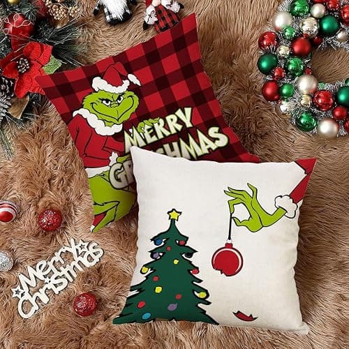 Jyumini Christmas Pillow Covers 18x18 inch Set of 4 for Decorations Red Buffalo Plaid Pillows Xmas Cushion Case Winter Holiday Merry Throw Farmhouse Decor Couch thumbnail 2