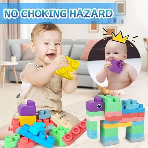 Lot de 46 blocs de construction souples STEM pour bébés de 6 mois et plus, cadeau éducatif en caoutchouc souple pour jeu sensoriel thumbnail 8