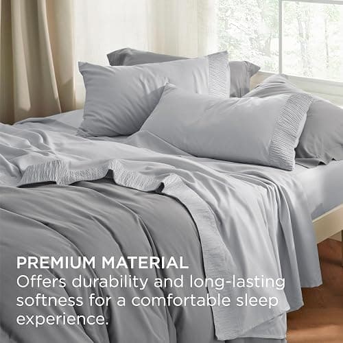 Bedsure King Size Sheets Set - 4 Pieces Soft King Sheets - Breathable & Cooling - Hotel Luxury - Easy Care Polyester Microfiber Bedding for Women, Men, Light Grey thumbnail 5