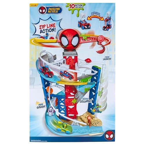 Jazwares Marvel Spidey and His Amazing Friends Construction Zone Chaos Track Set - 2-Foot High Dual Race Track with Zip Line, Play Zones, and Exclusive Vehicles thumbnail 9