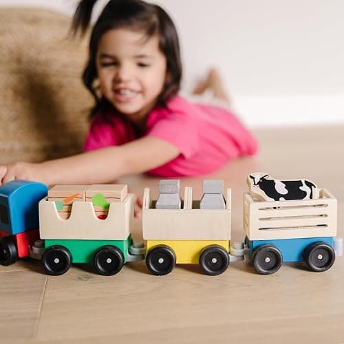 Melissa & Doug Wooden Farm Train Set - Classic Wooden Toy (3 Linking Cars) thumbnail 3