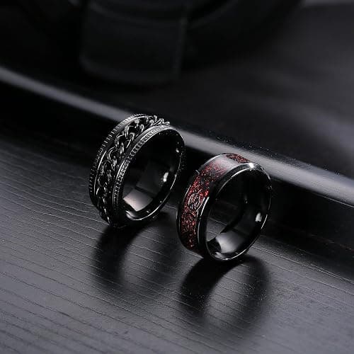 Besteel 16Pcs Stainless Steel Fidget Rings for Men Women Stress Anxiety Relief Rings Black Cool Chain Band Spinner Rings Set for Wedding Promise Mens Rings Pack thumbnail 6
