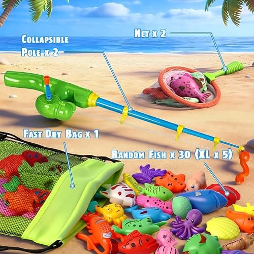 CozyBomB Magnetic Fishing Pool Toys Game for Kids - Water Table Bath-tub Kiddie Party Toy with Pole Rod Net Plastic Floating Fish Toddler Color Ocean Sea Animals Birthday Gift Age 3 4 5 6 Year Old thumbnail 3