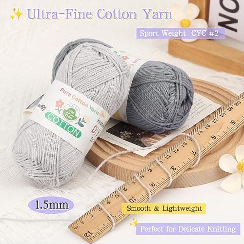 Katech 1OO% Cotton Yarn for Crocheting & Knitting–Baby Cotton Yarn (E) | 12-Color of 137 Yards/1.76 oz Sport Weight CYC #2-Soft & Breathable-Ideal for Dishcloths, Baby Clothes, Potholders & Crafts thumbnail 2