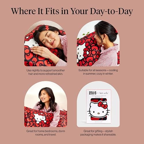 Kitsch x Hello Kitty Satin Pillowcase - Size 19x26, Sea of Bows | Softer Than Silk Pillow Cases, Smooth Cooling Satin Pillow Case Perfect for Toddlers, Wrinkle-Free, and Machine Washable thumbnail 6