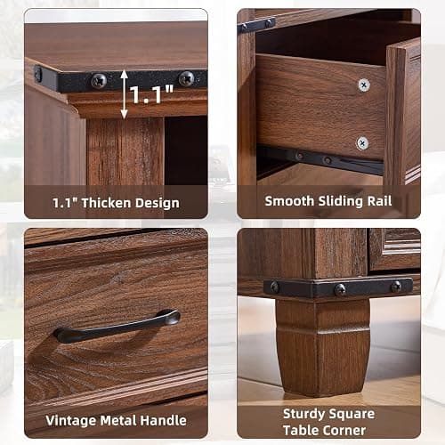 Senfarime 22" Nightstand, 2PCS Farmhouse Nightstand with 2 Drawers,Industrial Bedside Table with Open Shelf for Bedroom Living Room,Office Bed Side Tables Couch End Table,Brown thumbnail 5