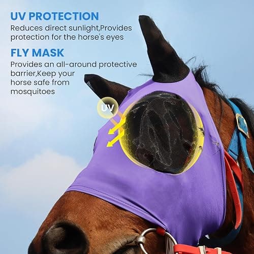 Horse Fly Mask Comfort Stretchy UV Protection Elasticity Fly Mask with Ears Mesh Breathability Horse Face Covering Purple Large thumbnail 3