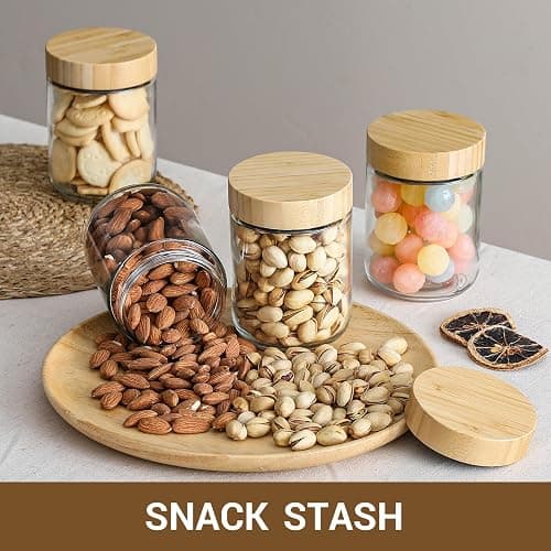 NETANY 4-pack 16oz Glass jars with Airtight Lids, Overnight Oats Containers with Bamboo Lids, Wide mouth Mason Salad jars, Glass Food Storage Containers for Snacks Yogurt Spice Sugar thumbnail 2