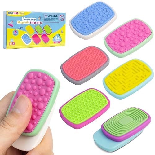 Magnetic Fidget Sliders 6 Pack, Large Textured Sensory Toys for Kids Adults | Stress Relief Toys for ADHD Autism, Quiet Silicone Fidgets for Classroom Office Travel, Birthday Gifts - Image 1