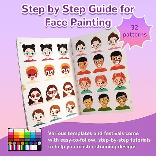 Face Painting Kit for kids, 52 Colors Professional Face Paint Makeup Kit Non-Toxic Water Activated Facepaint Palette, glitter gel, brushes, sponges, stencils for party Halloween School Event Festivals thumbnail 7