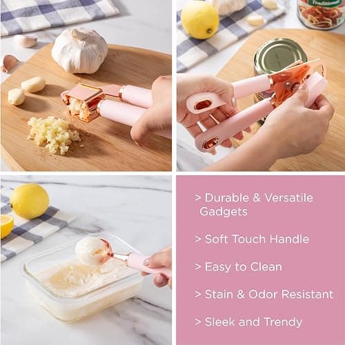COOK WITH COLOR Kitchen Gadget Set Copper Plated Stainless Steel Utensils with Soft Touch Handles, Copper Pink, 7 Pieces thumbnail 4