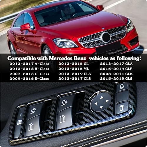 Car Door Window Control Switch Button Frame Trim Covers Compatible with Mercedes Benz CLA CLS GLA GLE GLK GLS ML GL A B C E Class W204 X204 - Carbon Fiber Pattern (5pcs) thumbnail 3