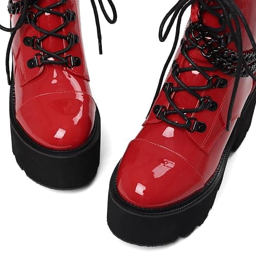 CYNLLIO Platform Ankle Boots for Women Combat Chunky Wedge Heel Boots Rave Goth Lace Up & Zipper Booties Punk Chain Shoes for Festival Concert Cosplay Party thumbnail 5