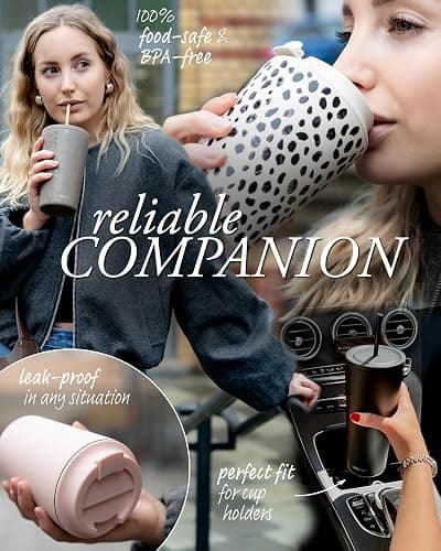 MAMEIDO Travel Mug 470ml & 700ml - Leakproof Tumbler with Straw & Lid, Stainless Steel Travel Mugs for Cold & Hot Drinks BPA-Free (Rich Black, 0,47l) thumbnail 4