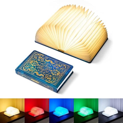Book Lovers Gift Book Lamp, 5-Color LED, Foldable Lamp, Hot Foil Cover | 9.7 inch Large Warm ambient LED night light, ideal for bedroom, study and reading corner, perfect Christmas and holiday gift thumbnail 8