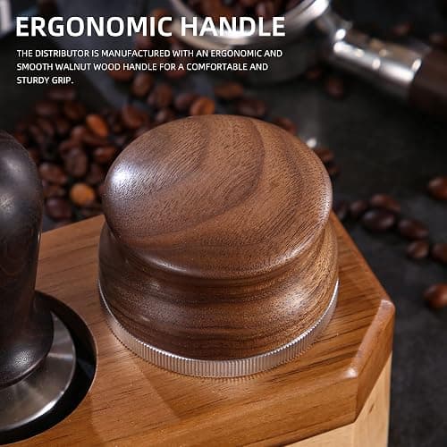 GURUDAR 51mm Coffee Distributor, Espresso Distribution Tool, Adjustable Depth Espresso Tamper Leveler with Walnut Wood Handle Fits for 51mm Delonghi Barista Portafilter thumbnail 4