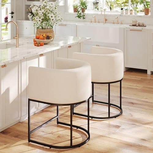 HNY Modern Counter Height Linen Fabric Upholstered Counter Stools Set of 2, 24 Inch Kitchen Island Stool with Black Tubular Frame, Cream - 2 - 24inch Cream,black Base thumbnail 6