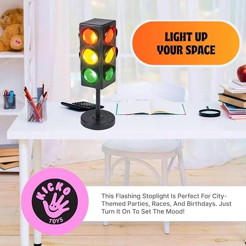 Kicko 11-Inch Traffic Light Lamp with Base - 4-Mode Color Changing Stop Lights for Kids’ Bedroom, Birthday Party Decoration or Playroom - Battery or USB Powered Mini Night Light - Boys Room Decor thumbnail 4
