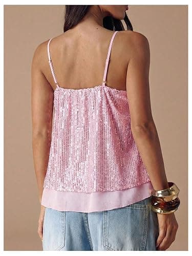 MakeMeChic Women's Sequin Sparkly Flowy Tank Top Babydoll Going Out Tops | Peplum Tops, Sleeveless, Spaghetti Strap, Y2K, Concert Outfit, Party, Club thumbnail 3