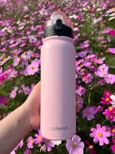 GOPPUS 600ml/20oz Stainless Water Bottle with Straw Double Wall Insulated Bottles with Strap One Hand Open Vacuum Thermal Flask Leakproof Keep Cold Drinks Bottles with Flip Top Lid BPA Free for Adults thumbnail 6