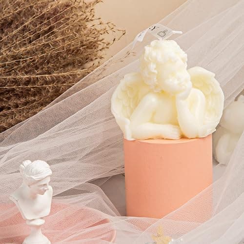 Nuanchu 2 Pieces Angel Candle Scented Candle Wax Vegan Room,White | Aesthetic Girls Bedroom Decoration Vintage Style Modern Cherub Figurine Design Trendy Home Decor Art thumbnail 4