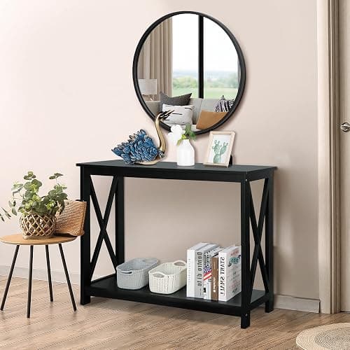 SUPER DEAL Console Table 39.5”, 2-Tier Narrow Sofa Side Table with Storage Shelf, Entrance Table for Hallway/Foyer/Living Room/Corridor/Office, Black thumbnail 6