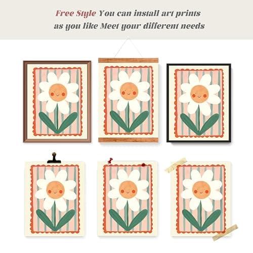 LARTSFRO Cute Kids Floral Wall Art Decor Posters, Smile Floral Artwork Room Bedroom Bathroom Playroom Wall Art Decor Aesthetic for Toddler Nursery Kids Gifts, Play Room Decor for Kids Colorful Wall Decor, 10x8 Inch Set of 4 Pcs Pictures (UNFRAMED) thumbnail 4