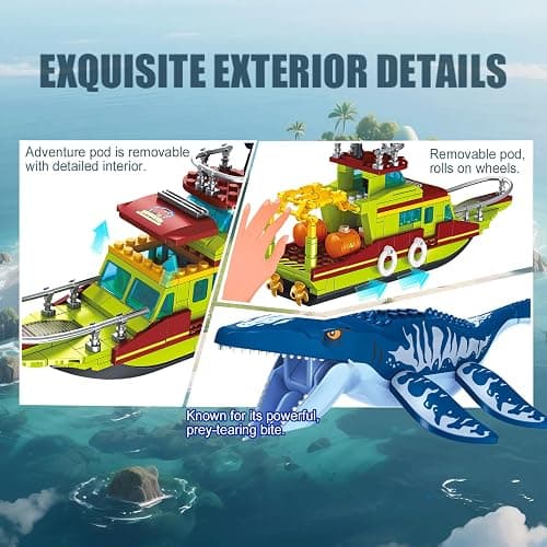 Ideas 3 in 1 Sea Dinosaur Mosasaurus Building Blocks Kit, Compatible with major brands Dinosaur World, Moc Mosasaurus Spinosaurus Adventure Ship STEM Toys, Gift for Kids Adults Boys Age 8-12 327PCS thumbnail 5