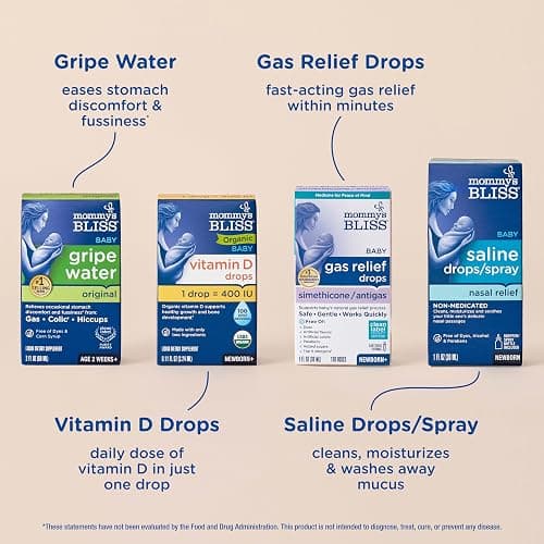 Mommy's Bliss 4-Piece Newborn and Baby Essentials Kit - With Gripe Water, Gas Relief Drops, Vitamin D 400IU, and Saline Drops/Spray - The Perfect Baby Gift. thumbnail 3