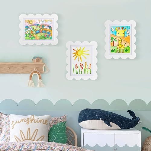Solfres Kids Art Frames Front Opening 9x12 & 8.5x11 w/Mat, Set of 2, Kids Artwork Frames Changeable, Picture Frame with Storage Holds 150 Drawings, Display for Art Projects 3D Crafts, White thumbnail 2
