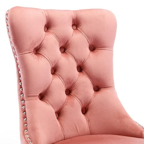 Beuiosda Pink Dining Chairs Set of 2 -Modern Velvet Upholstered Dining Chair with Ergonomic Tufted Backrest and Solid Wood Legs, Easy Assembly for Kitchen, Dining Room, Living Room, Restaurant thumbnail 7