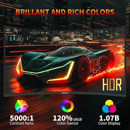 SANSUI 27 Inch WQHD 2560X1440 Curved Gaming Monitor, 180Hz MPRT 1ms Computer Monitor,HDMI2.0 * 2, DP1.2 * 2, Freesync, Curved 1500R, 5000:1 Contrast Ratio, 120% sRGB,HDR(ES-G27C1Q DP Cable Included) thumbnail 7