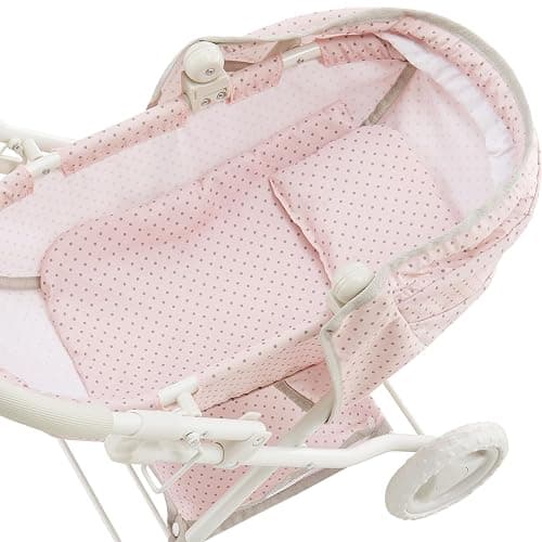 Olivia's Little World Polka Dot Princess Baby Doll Pram Stroller with Retractable Canopy & Storage, Pink thumbnail 6