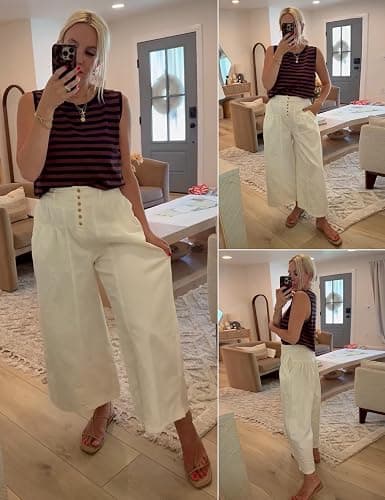 Lentta Women's Wide Leg Jeans Mid Rise Trousers Elastic Waist Button Pleated Demin Pants with Pockets thumbnail 2