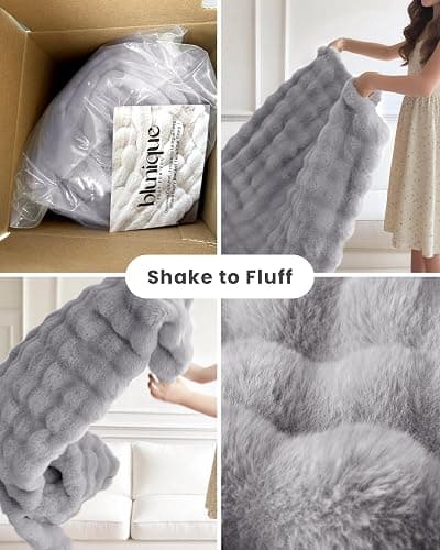 blunique Ultra Soft Cozy Faux Fur Throw Blanket, Fuzzy Plush Thick Bubble Blanket, Oversize Luxury Fluffy Blanket for Couch, Bed, and Living Room, 50x60 Inches, Light Grey thumbnail 4