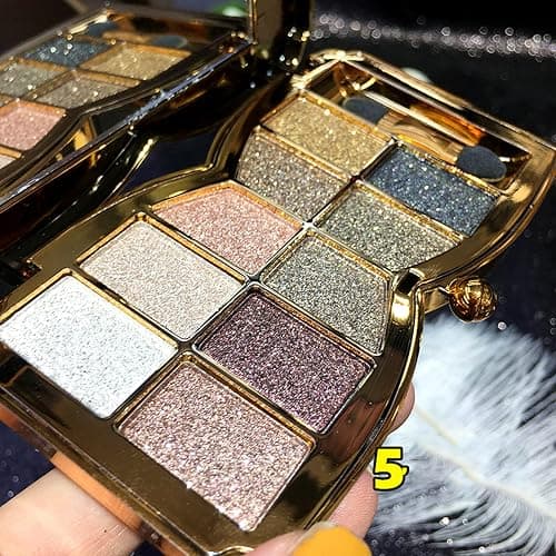 Bernecy Glitter Eyeshadow Palette,10 Colors Sparkle Shimmer Eye Shadow Highly Pigmented Long Lasting Makeup Set Gold (Type 5), Small thumbnail 6