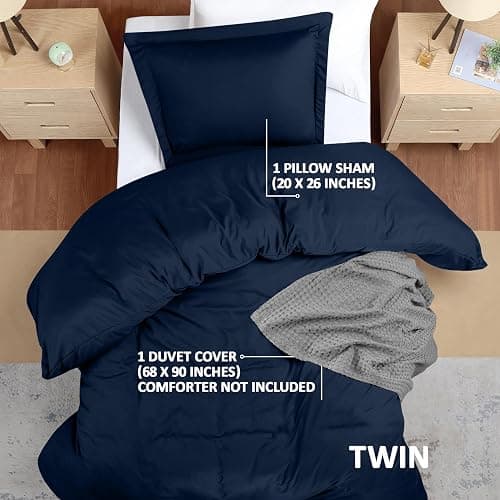 Duvet Cover Twin/Twin XL, 3 PC Cotton Like Polyester, Zipper Closure, Navy | Extra Soft and Breathable, Wrinkle & Fade Resistant, Includes Duvet Cover and 1 Pillow Sham, Comforter Not Included, OekoTex thumbnail 3