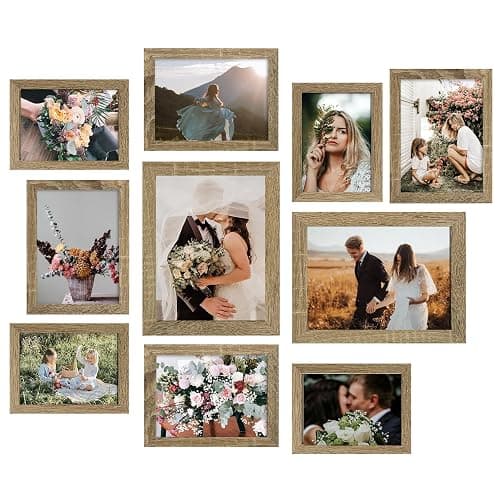 LUCKYLIFE Picture Frame Set 10-Pack, Gallery Wall Frame Collage with 8x10 5x7 4x6 Frames in Natural Woodgrain Finishes - Image 1
