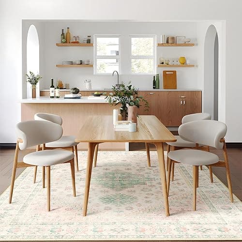 MUJOO 5x7 Area Rugs Washable,Boho Rug for Living Room Bedroom Dining Room Office,Large Throw Carpet,Non Slip Big Soft Indoor Low Pile Light Pink and Green thumbnail 3