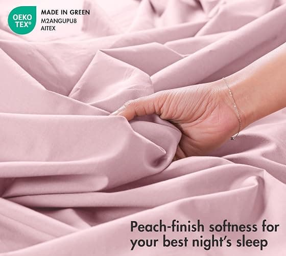 RUVANTI 100% Cotton Percale Sheets Queen, Dusty Rose | Crisp Cooling Summer Bed Sheets, Deep Pocket 14", Soft Peach Finish, Breathable & Durable Hotel-Style, 4 Piece Set thumbnail 4