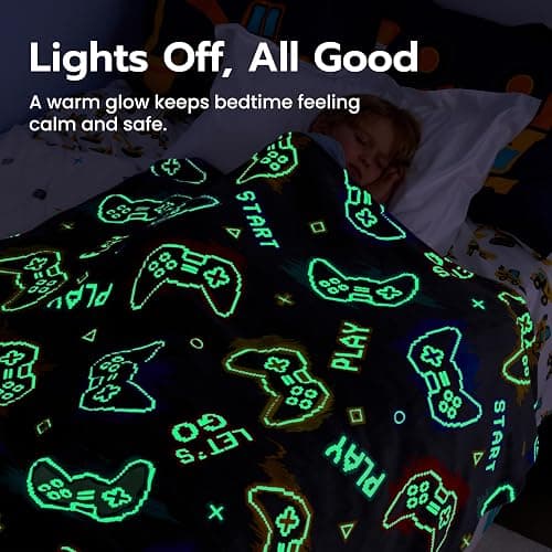 Joiedomi Glow in The Dark Gaming Blanket Gamer Gifts for Boys Age 2 3 4 5 6 7 8 9 10 11 12 Year Old, Soft Cozy Flannel Kids Throw Blanket, Birthday Bedroom Decor Grey 50"×60" thumbnail 6