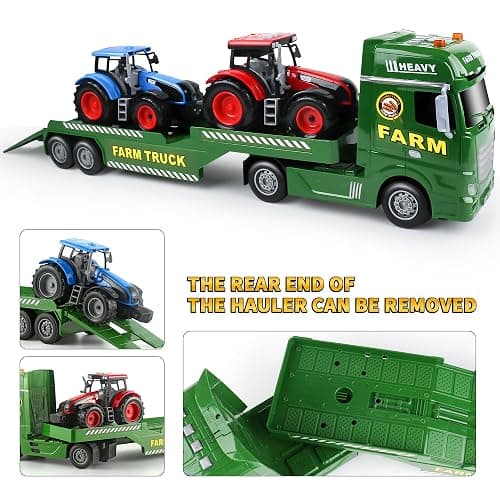 Dwi Dowellin Large Flatbed Semi Truck Toy for Kids,Includes Farm Vehicles,Car Toy Birthday Gift for 2 3 4 5 Years Old Boys and Girls thumbnail 3