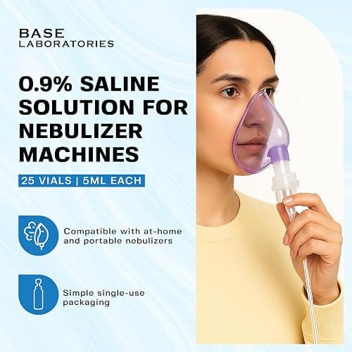 BASE LABORATORIES 0.9% Saline Solution for Nebulizer Machine | Saline Solution for Inhalation & Nasal Irrigation | 0.9% Concentration l 25 Vials 5ml Unit Dose thumbnail 2