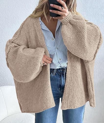 PRETTYGARDEN Womens Open Front Oversized Cardigan Sweaters | Soft Chunky Knit, Baggy Loose Fit, Long Lantern Sleeve Lightweight Sweater, Casual Daily Going Out, Fall Winter Outfits thumbnail 6