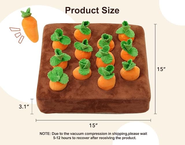 IVVIQQ Interactive Dog Toys，Squeak Carrot Snuffle Mat for Dogs Plush Puzzle Toys 2 in 1 Non-Slip Nosework Feed Games for Pet Stress Relief with 12 Carrots… thumbnail 3