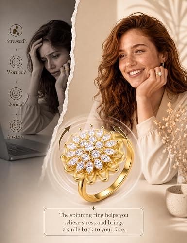 Florideco 14K Gold Plated Fidget Ring for Women Adjustable Spinner Ring Set | Stainless Steel Spinner Band, Hypoallergenic Stress Relief, Butterfly ,Clover thumbnail 4
