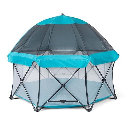 Regalo Safety My Play Deluxe Extra Large Baby Playpen & Portable Play Yard with Canopy, Foldable 8-Panel Indoor Outdoor Playpen for Babies & Toddlers, Mesh Sides, Washable Nylon Bottom, 62", Aqua - Image 1