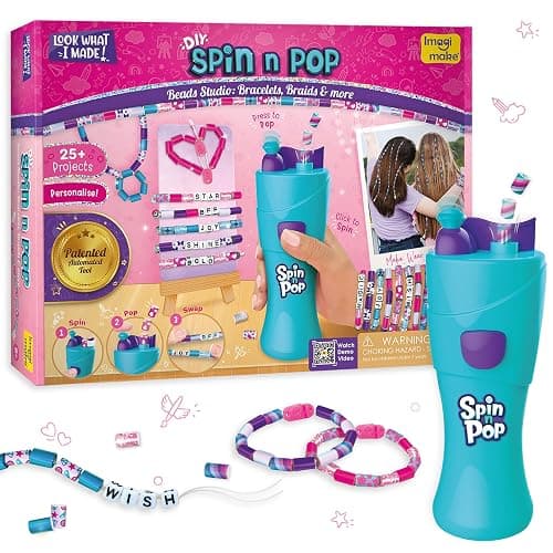 Imagimake Spin n Pop : DIY Bracelets Braids & More | Patented Electric Bracelet Maker|DIY Craft Kits for Girls Ages 8-13| Create 25+ Accessories for Girls 10-12| Early Christmas Presents for Ages 8-12 - Image 1