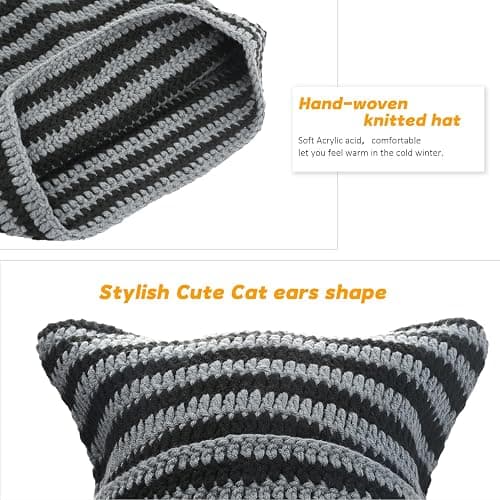 Women Beanie Warm Winter Hats, Soft Knit Lazy Beanie for Women, Women Cat Beanie，Women Fox hat, Slouchy Beanies for Women thumbnail 5